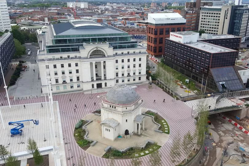 University College Birmingham will be moving some of its key services into Grade II listed Baskerville House in Birmingham city centre. Pictured: Aerial view of Centenary Square, including Baskerville House -Credit:Graham Young / BirminghamLive
