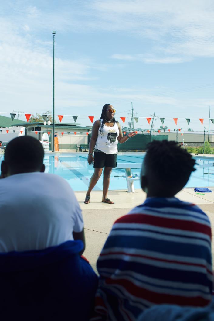 An instructor teaches students how to swim as part of a program with Tankproof, which offers free swimming lessons to underserved communities in Seattle, San Francisco, Los Angeles, Dallas, Austin, Baton Rouge, Brooklyn and Nashville.