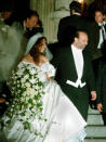 Mariah Carey: June 1993: Mariah Carey’s first marriage was to record label executive Tommy Mottola. Mariah’s big princess-like gown had a significant impact on Vera Wang’s fashion designer status, and since then she has become the go-to gal for bridal designs. Photo P.A