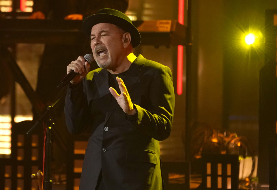 Ruben Blades, winner of the person of the year award, performs at the 22nd annual Latin Grammy Awards on Thursday, Nov. 18, 2021, at the MGM Grand Garden Arena in Las Vegas. (AP Photo/Chris Pizzello)