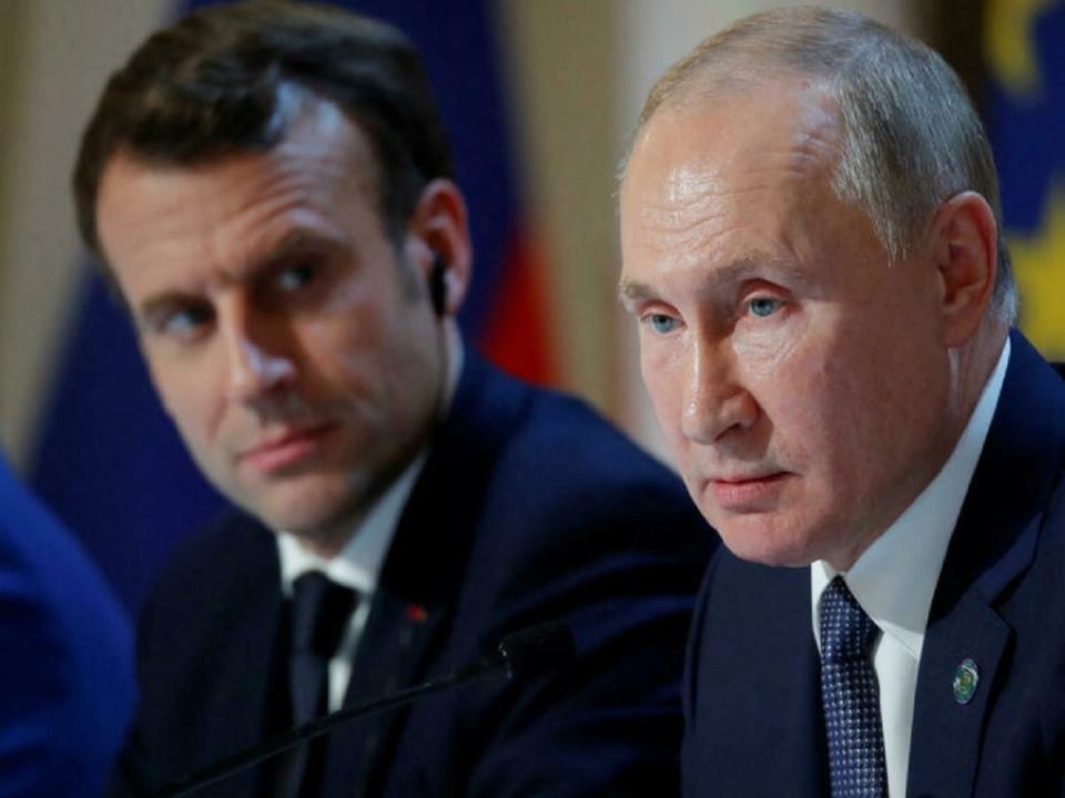 法國總統馬克宏（Emmanuel Macron）認為俄羅斯總統蒲亭（Vladimir Putin）違背諾言，做出的決定使烏克蘭（緊張）局勢升高，呼籲歐盟制裁俄羅斯。（中央社／檔案照片）
