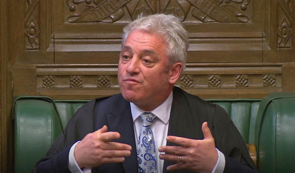 Speaker John Bercow addresses the House of Commons during a Brexit debate ahead of a second round of votes on alternative proposals to the government's Brexit deal.