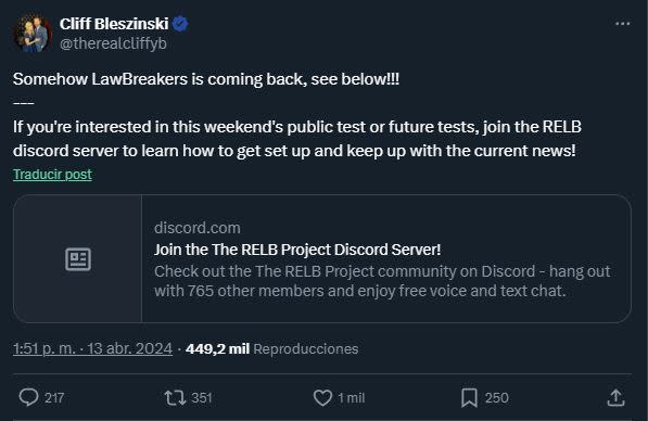 Cliff Bleszinski aprueba el regreso de LawBreakers, incluso si no es oficial