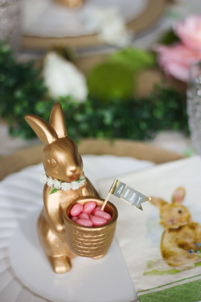 easter table decor vintage floral bunny table spread