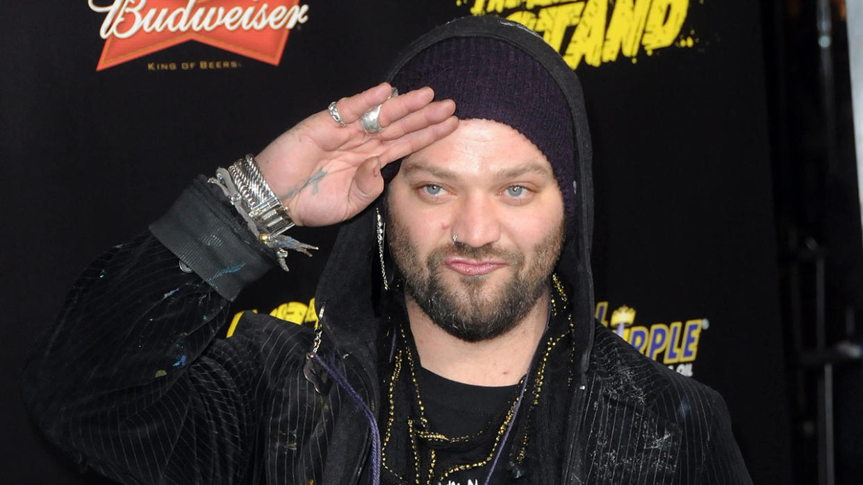  HOLLYWOOD, CA - JANUARY 14: TV personality Bam Margera arrives for The Los Angeles Premiere of "The Last Stand" held at Grauman's Chinese Theater on January 14, 2013 in Hollywood, California. 