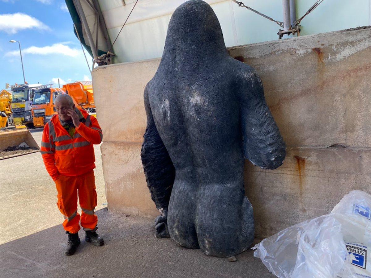 Gary the gorilla was found cut in half, with the front half of the statue still missing (Andrew Scott)