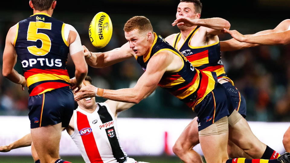 Reilly O'Brien, pictured here in action during Adelaide's clash with St Kilda.