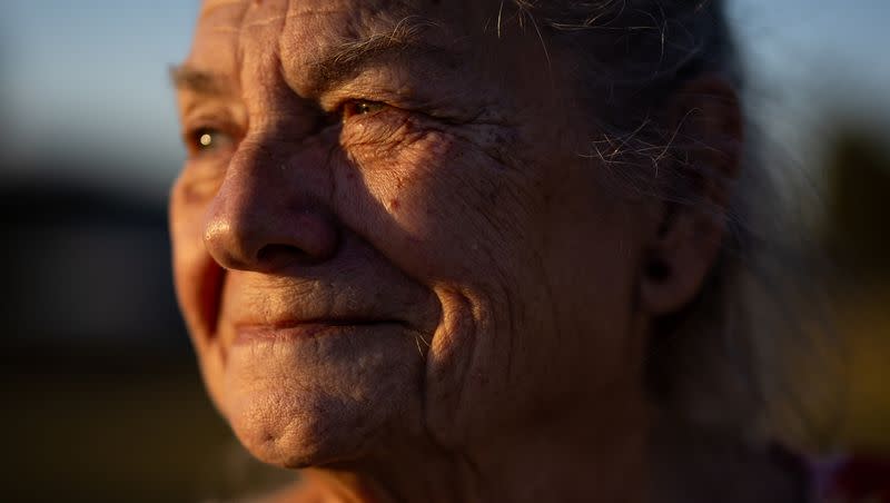 Norma Thornton poses for a photo at Community Park in Bullhead City, Ariz., on Tuesday, Oct. 24, 2023. The park is where Thornton was arrested in 2022 for distributing food to homeless people.