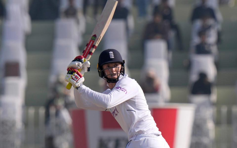 England's Zak Crawley bats during the first day of the first cricket test match between Pakistan and England, in Rawalpindi, Pakistan, Dec. 1, 2022 - AP