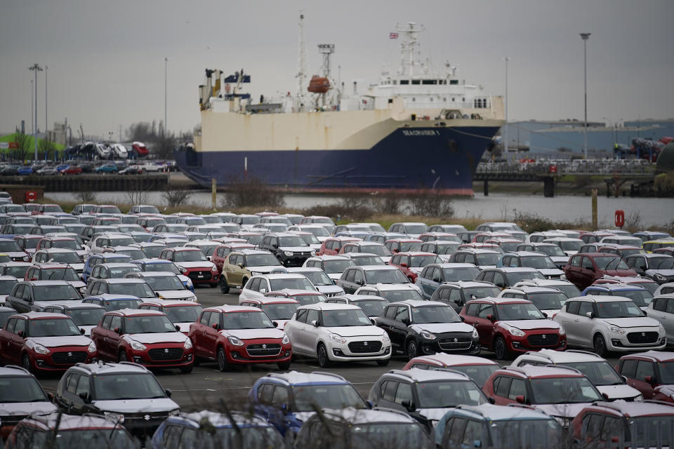 Suzuki cars are stored at Grimsby Docks, UK. Photo: Christopher Furlong/Getty Images