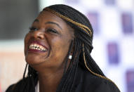 Cori Bush is photographed outside her campaign headquarters in Northwoods, Mo., on Wednesday, Aug. 5, 2020. Bush pulled a stunning political upset, beating 20-year incumbent Rep. William Lacy Clay in Missouri’s 1st District Democratic primary. The district that covers St. Louis and north St. Louis County is overwhelmingly Democratic and Bush is heavily favored in November. (Robert Cohen/St. Louis Post-Dispatch via AP)