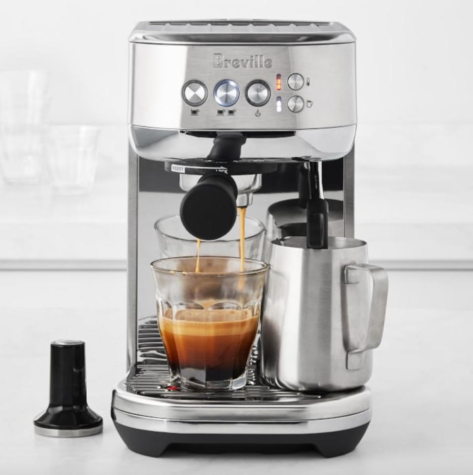 "I got this <a href="https://fave.co/2xk1joe" target="_blank" rel="noopener noreferrer">small-but-powerful Breville Bambino espresso machine</a> in early May, once I realized that my work-from-home lifestyle wasn't going anywhere fast. Before buying this machine, I knew <i>nothing</i> about pulling an espresso shot or frothing milk. After watching way too many YouTube videos about <a href="https://fave.co/2xk1joe" target="_blank" rel="noopener noreferrer">how to make a latte with a Breville Bambino</a>, I've mastered how to pull the perfect shot of espresso &mdash; and steam the right amount of frothy milk for a morning latte.<br /><br />The best part is that <a href="https://fave.co/2xk1joe" target="_blank" rel="noopener noreferrer">the machine is mostly automated</a>, so it does the hard work for you. It can do a single or a double shot of espresso, and includes three temperature options and three milk frothing options so customize to get the perfect drink. While you can choose to use your college barista skills to manually froth milk with the steam wand, the machine is also intuitive enough to do it automatically for you, which is what I prefer to do. It even comes with equipment and automatic sensors for cleaning and maintenance, so you know it'll last for the long haul.<br /><br />Now that I'm no longer buying a latte each morning from my favorite workplace coffee spot, I'm at least continuing to buy my <a href="https://bluestonelane.com/product/maverick-espresso-coffee-blend/" target="_blank" rel="noopener noreferrer">espresso beans from them</a>. Even though things might not be back to normal for a while, at least they can taste like they are." <strong>- Brittany Nims, Head of HuffPost Finds</strong><br /><br /><a href="https://fave.co/3gOESsG" target="_blank" rel="noopener noreferrer">Find it for $500 at Williams-Sonoma</a>.