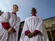 Leo Mills (L), 11, and nine year-old Nathan Mcharo will sing at the royal wedding