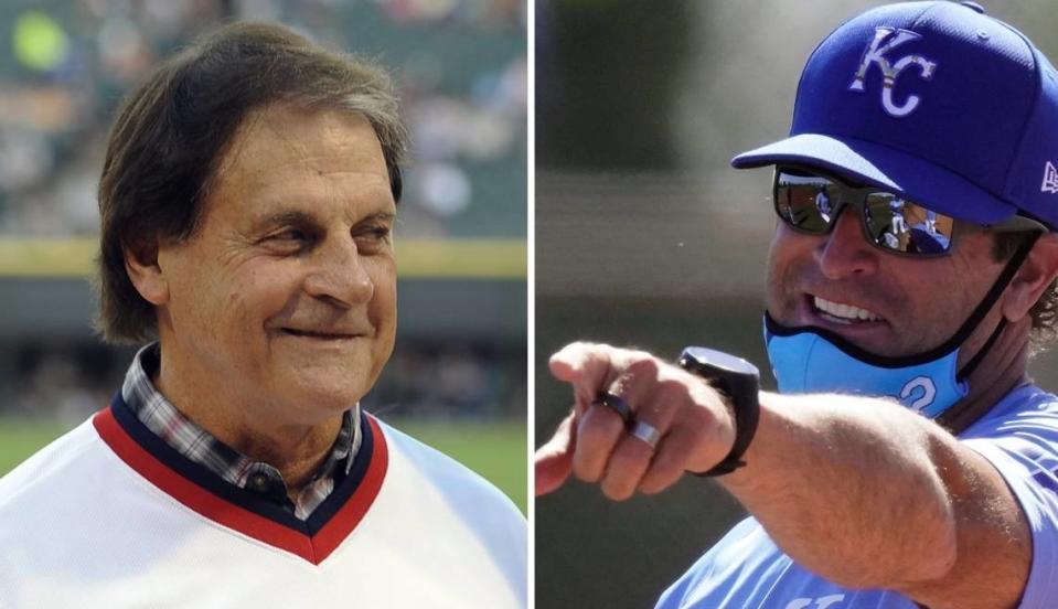 A mentor-mentee matchup is looming in Major League Baseball, one delayed by the pandemic but no less special to White Sox skipper Tony La Russa, left, and the Royals’ Mike Matheny.