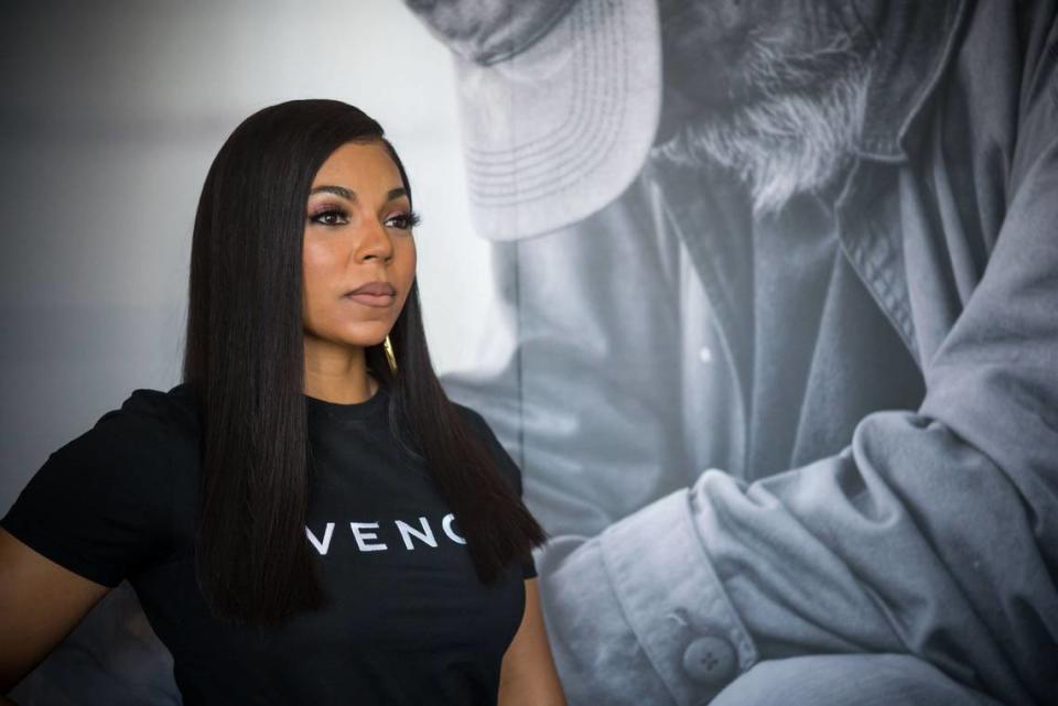 Ashanti, who portrays Violet in the movie “No Address” based in Sacramento, is photographed Friday, March 24, 2023, at the film’s offices on Del Paso Boulevard.