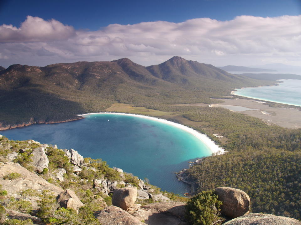 aerial photo of Freycinet National Park, north of Hobart, tasmania