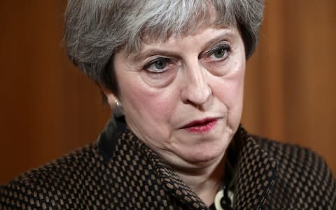 Prime Minister Theresa May during a press conference in 10 Downing Street after the air strikes - Credit: Simon Dawson/PA