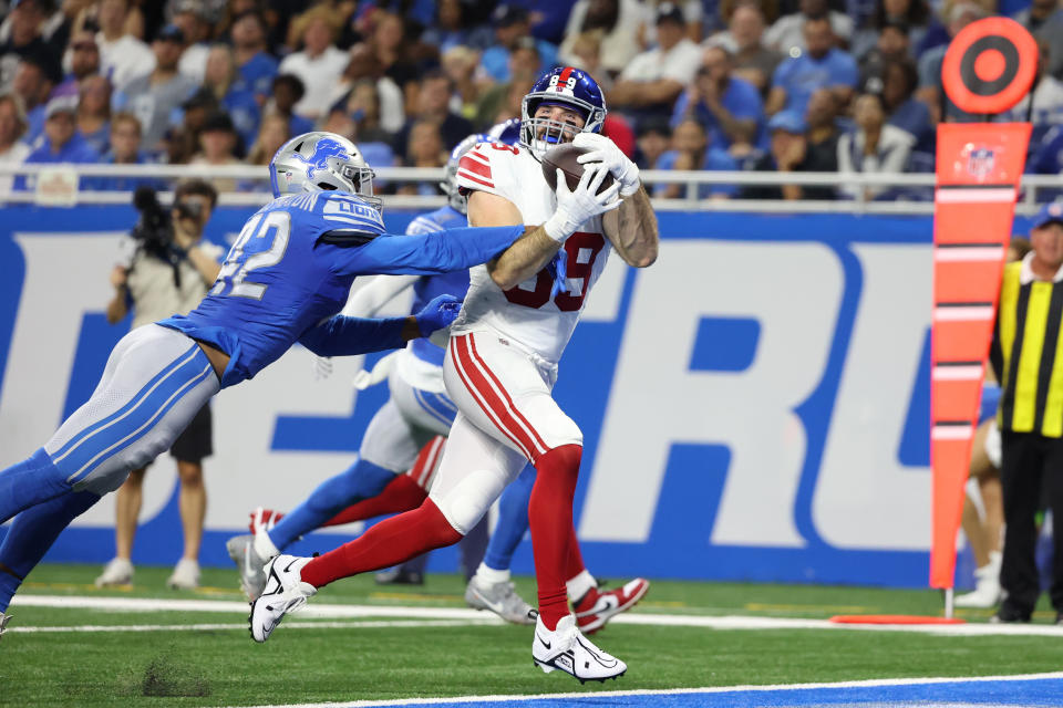 Tommy Sweeney is in stable condition after a medical incident at Giants practice on Wednesday. (Jorge Lemus/NurPhoto via Getty Images)