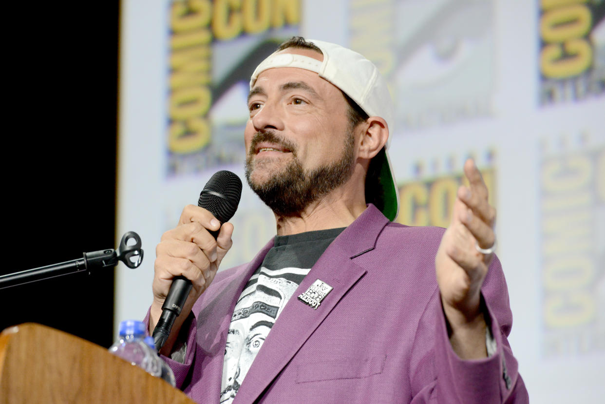 SAN DIEGO, CALIFORNIA - JULY 20: Kevin Smith speaks at the Kevin Smith Reboots Hall H! Panel during 2019 Comic-Con International at San Diego Convention Center on July 20, 2019 in San Diego, California. (Photo by Albert L. Ortega/Getty Images)