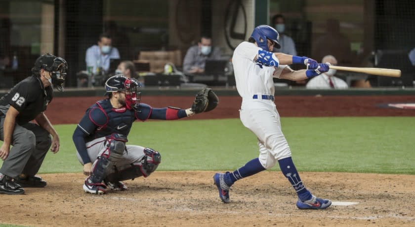 Arlington, Texas, Sunday, October 18, 2020. Los Angeles Dodgers center fielder Cody Bellinger.