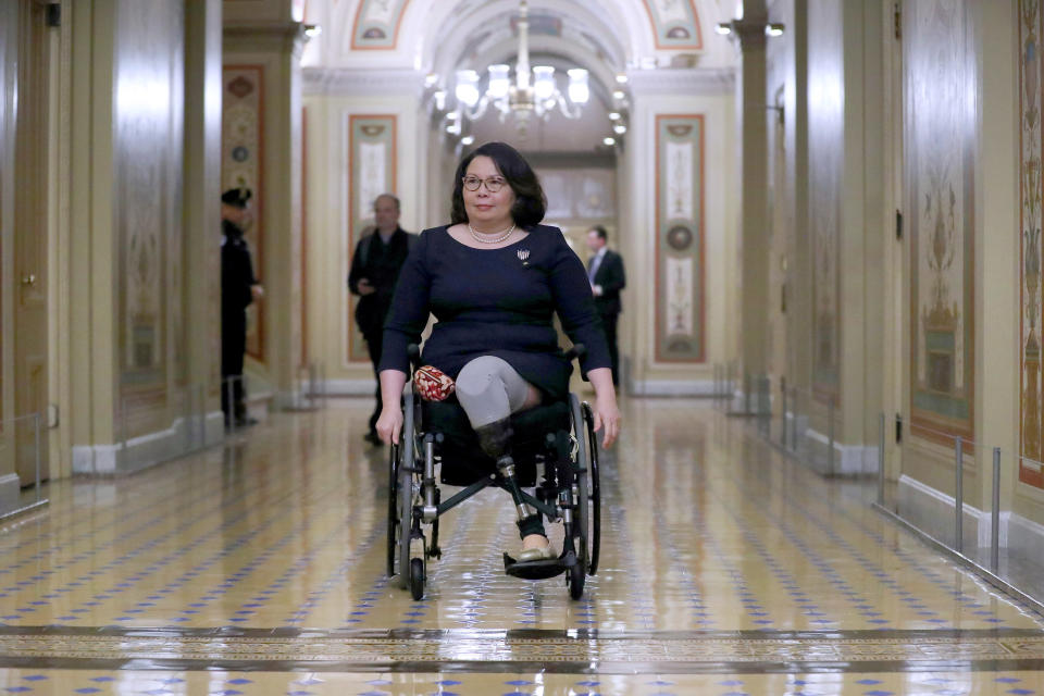 Sen. Tammy Duckworth (D-IL) leaves the U.S. Captiol at the conclusion of the second day of President Donald Trump's impeachment trial January 22, 2020 in Washington, DC. (Chip Somodevilla/Getty Images)