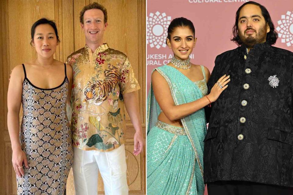 <p>Instagram; SUJIT JAISWAL/AFP via Getty</p> Mark Zuckerberg and Priscilla Chan, Radhika Merchant and Anant Ambani