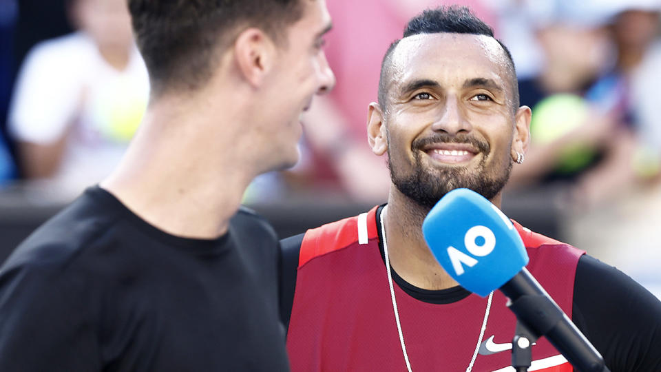 Aus Open officials have announced Nick Kyrgios and Thanasi Kokkinakis' doubles semi-final has been moved to Rod Laver Arena. (Photo by Darrian Traynor/Getty Images)