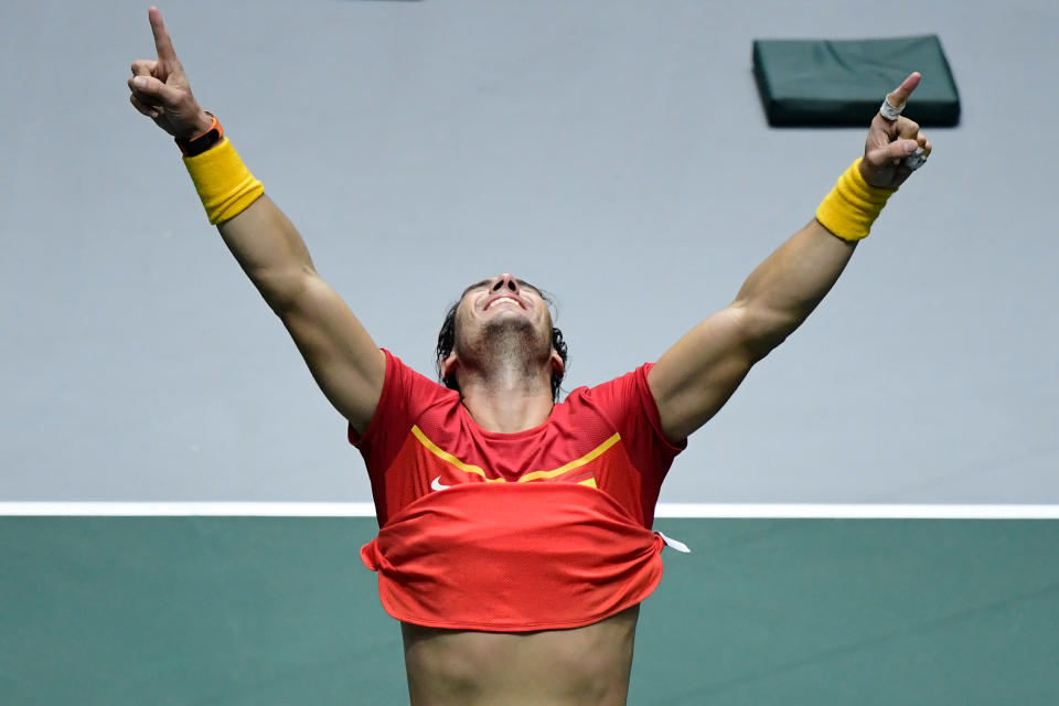 Et notre champion de l'année est Rafael Nadal. L'Espagnol a réalisé une année 2019 sensationnelle et termine à la première place mondiale. Le meilleur joueur de tous les temps sur terre battue a remporté Rome, Roland-Garros, Montréal, l’US Open et la Coupe Davis. Son bilan de 57 victoires en 64 matchs est stratosphérique. (Crédit : JAVIER SORIANO / AFP)