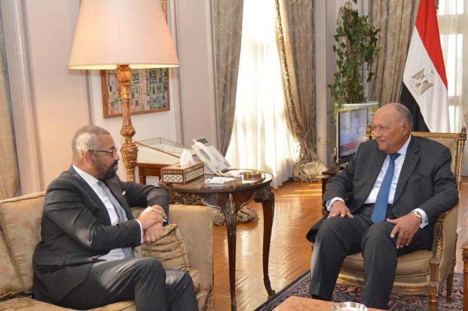 James Cleverly meets with his Egyptian counterpart Sameh Shoukry (Egyptian Ministry of Foreign Affairs)