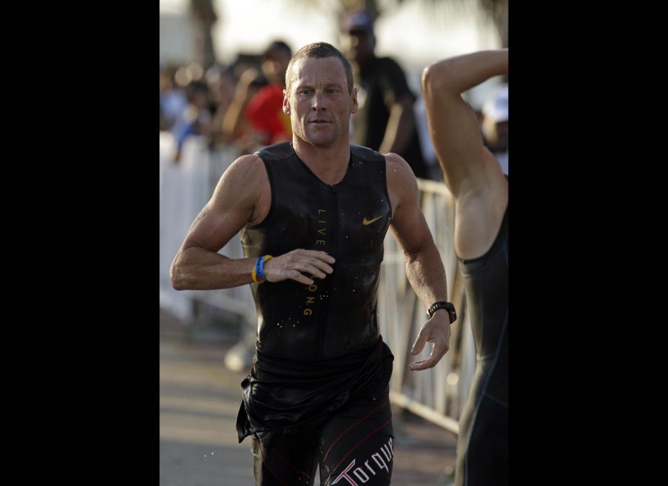 Lance Armstrong competes in the Ironman Panama 70.3. triathlon in Panama City, Sunday Feb. 12, 2012. The race consists of a 1.2-mile swim, a 56-mile bike ride and a 13.1-mile run.