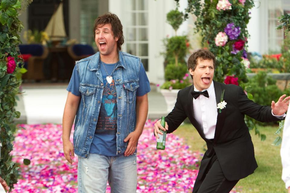 This film image released by Columbia Pictures shows Adam Sandler, left, and Andy Samberg in a scene from "That's My Boy." (AP Photo/Columbia Pictures - Sony, Tracy Bennett)