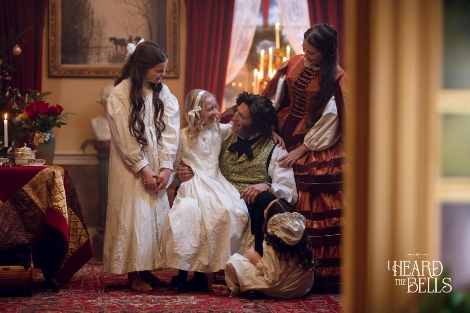 "I Heard the Bells" is a 2022 Christmas film starring Stephen Atherholt (center) as poet Henry Wadsworth Longfellow.