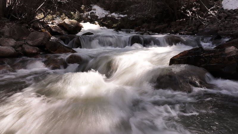 Water rushes in Big Cottonwood Creek in Big Cottonwood Canyon on Tuesday, April 16, 2024.