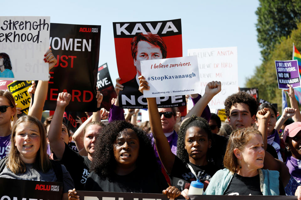 Activists hold a march and rally to protest against Supreme Court nominee Brett Kavanaugh near the Capitol in Washington Thursday. (Photo: Kevin Lamarque/Reuters)
