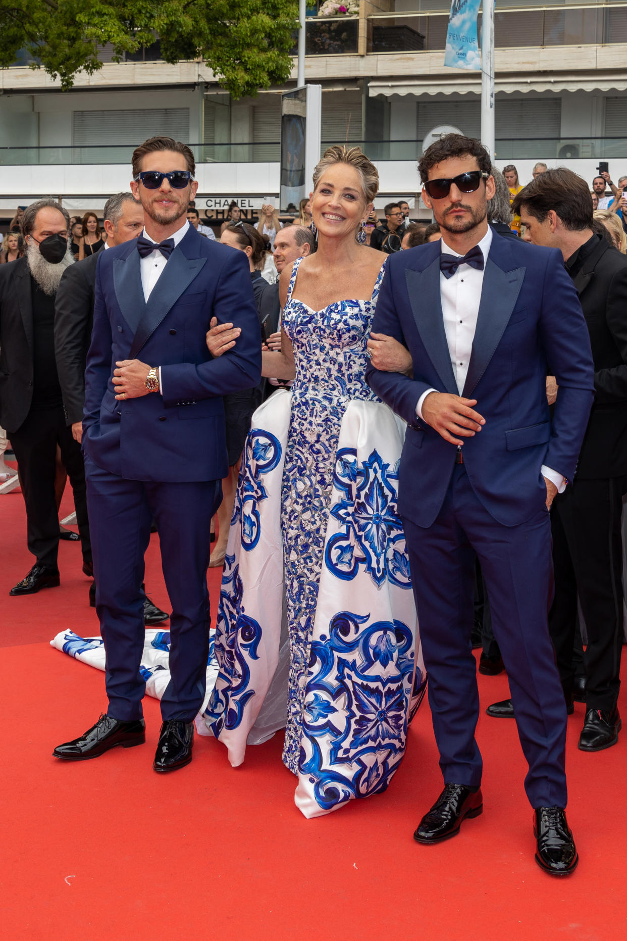 The star was accompanied by Sam Webb and Adam Senn. (Getty Images)