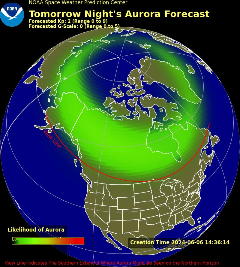 Aurora borealis forecast for June 7, 2024.