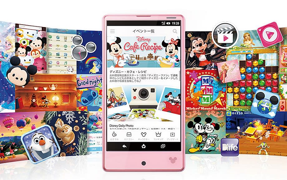 ▲Sharp推出Disney Mobile DM-01H手機，可讓使用者免費使用超過30000個與Disney相關的遊戲、影片，與其他相關內容。