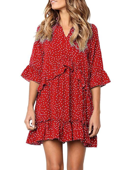 This ruffled, polka dot swing dress comes in sizes S to XL in five bold colors. <strong><a href="https://amzn.to/2lzbTS4" target="_blank" rel="noopener noreferrer">Normally $25, get it on sale for $21 on Prime Day</a>.</strong>