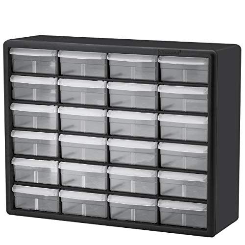 Akro-Mils 10124, 24 Drawer Plastic Parts Storage Hardware and Craft Cabinet, 20-Inch W x 6-Inch D x 16-Inch H, Black