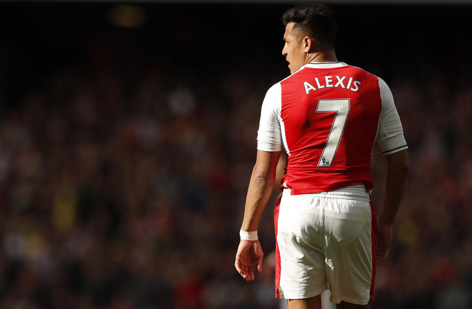 Britain Football Soccer - Arsenal v Manchester City - Premier League - Emirates Stadium - 2/4/17 Arsenal's Alexis Sanchez Action Images via Reuters / John Sibley Livepic EDITORIAL USE ONLY. No use with unauthorized audio, video, data, fixture lists, club/league logos or "live" services. Online in-match use limited to 45 images, no video emulation. No use in betting, games or single club/league/player publications. Please contact your account representative for further details.