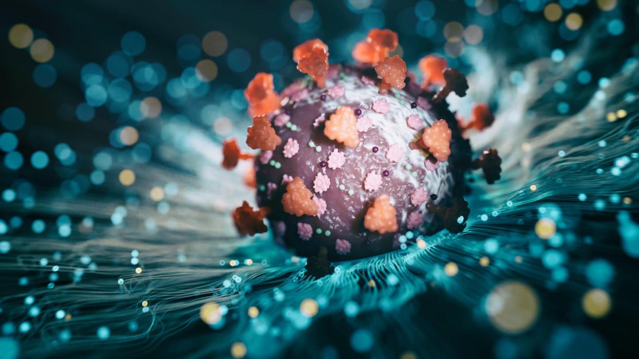 Surface proteins on a virus enable it to attach to and get inside a cell to start replicating. <a href="https://www.gettyimages.com/detail/photo/new-omicron-sub-variant-bq-1-1-royalty-free-image/1435658319" rel="nofollow noopener" target="_blank" data-ylk="slk:koto_feja/E+ via Getty Images;elm:context_link;itc:0;sec:content-canvas" class="link ">koto_feja/E+ via Getty Images</a>