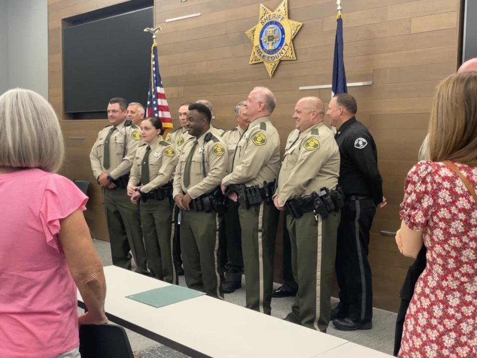 Five people were sworn in and seven received promotions at the Polk County Sheriff's Office headquarters June 24.