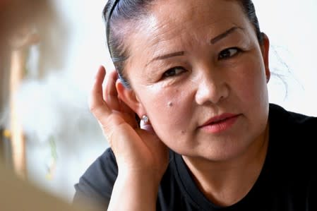 Sairagul Sauytbai, an ethnic Kazakh who fled China last year after working in a so-called re-education camp for ethnic minorities, attends an interview in Trelleborg