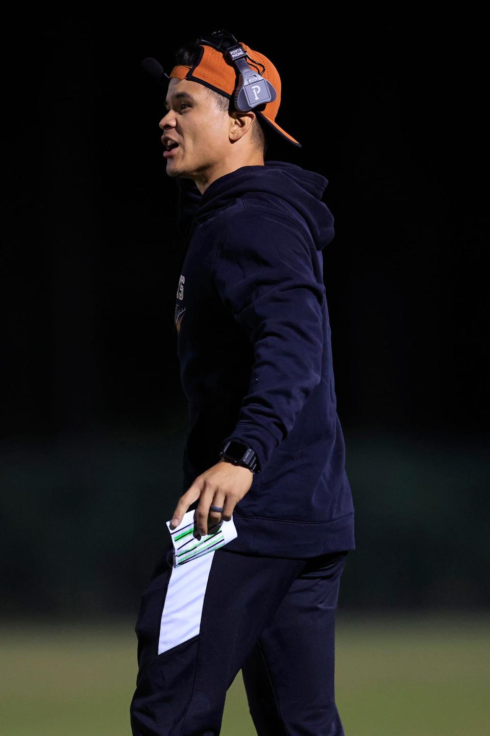 Atlantic Coast football coach Mike Montemayor looks on during an Oct. 21 game against Raines.