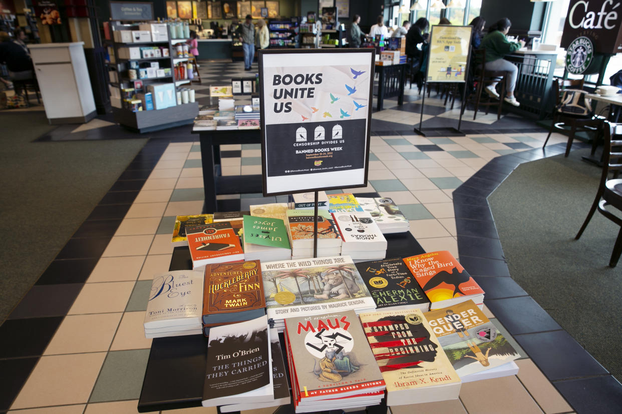 A display of banned books at a Barnes & Noble book in Pittsford, New York (Ted Shaffrey / AP)