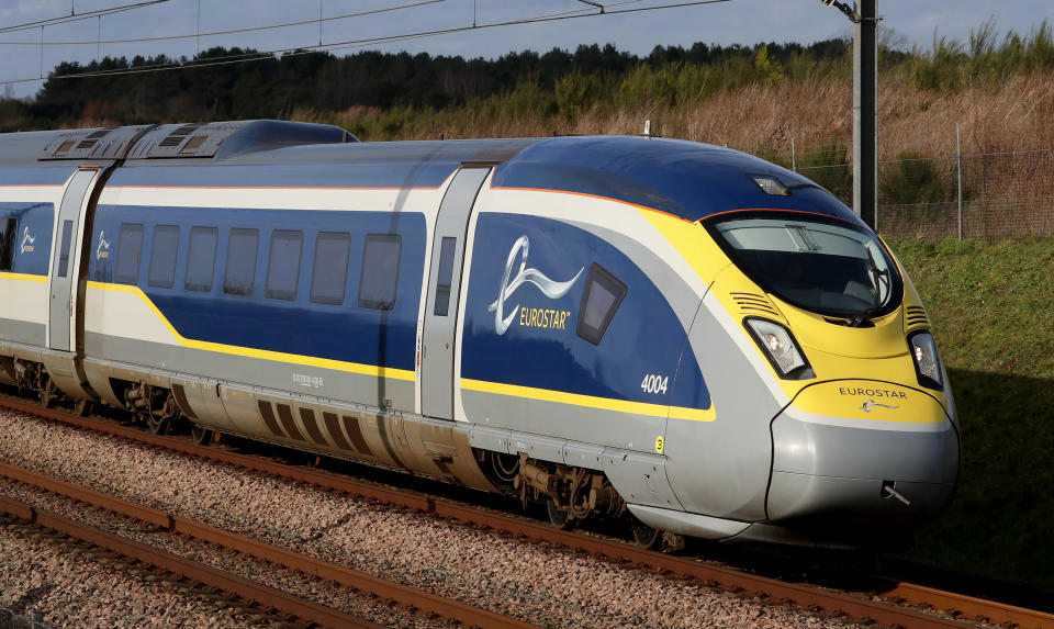 A Eurostar e320 high-speed train heads towards France through Ashford in Kent as the continuing COVID-19 crisis has forced it to slash services from the normal level of more than 50 trains a day with a 95 percent fall in passenger numbers. Picture date: Thursday January 21, 2021. (Photo by Gareth Fuller/PA Images via Getty Images)