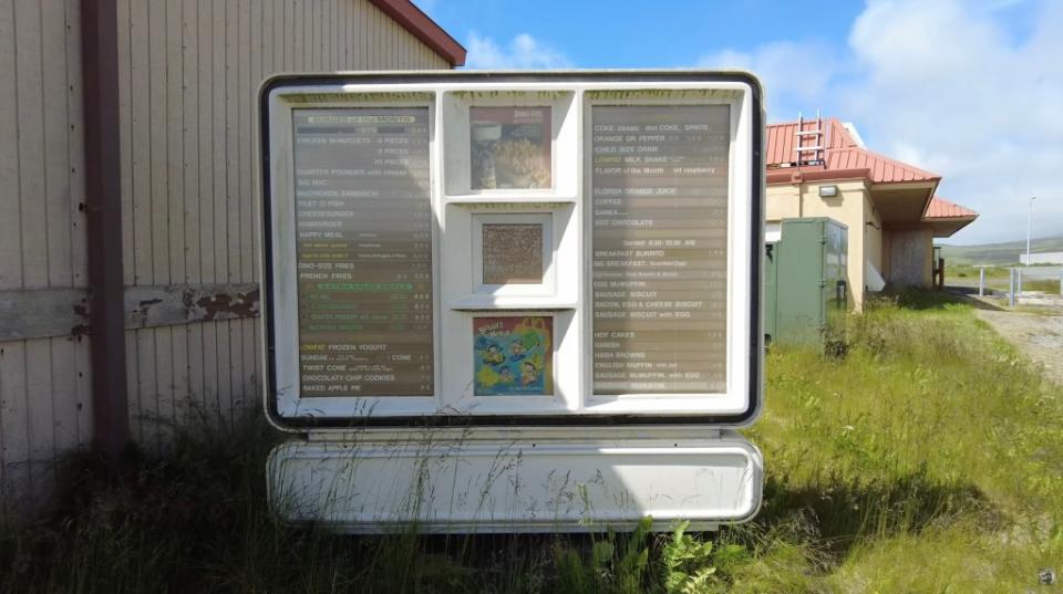 Chris Luckhardt traveled to Adak Island, Alaska, where he discovered an abandoned McDonald’s — with a menu that hasn’t been touched since 1994. YouTube / Chris Luckhardt