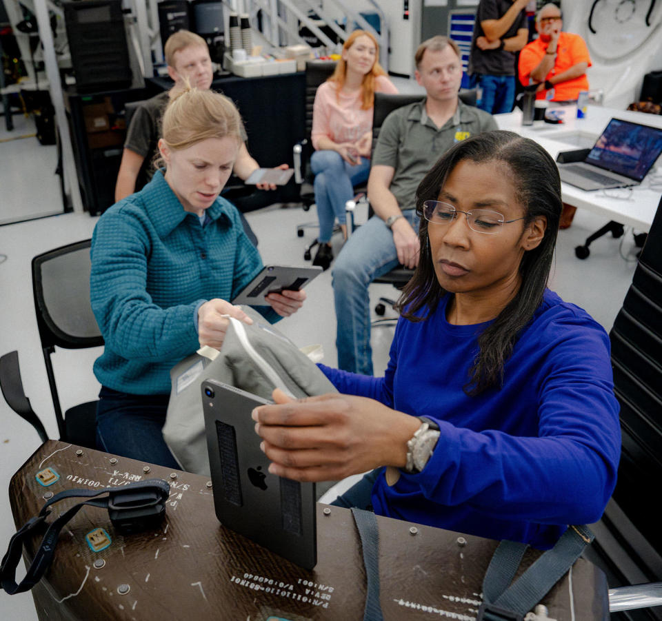 The original Crew 9 roster included then-commander Zena Cardman (left) and Stephanie Wilson (right), seen during training at the Johnson Space Center with crewmates Nick Hague (back right) and cosmonaut Alexander Gorbunov (back left). Cardman and Wilson were bumped from the flight when NASA managers decided to use the Crew Dragon to bring the two Starliner astronauts back to Earth. / Credit: NASA