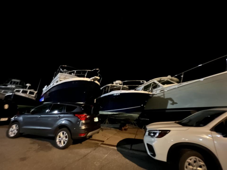 Boats pulled from the water in Rockport, Maine, in anticipation of Hurricane Lee's arrival.