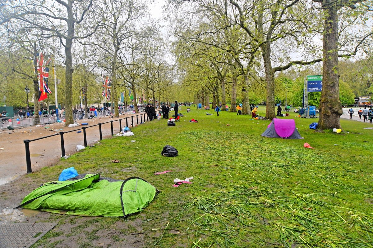 Discarded tents belonging to royal fans who camped out for the coronation (Shutterstock)